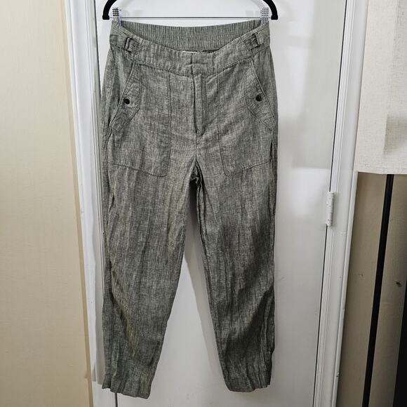 Athleta Voyager Linen Pant Women's 8 in Aspen Olive Green High Rise Outdoor Camp - Picture 2 of 7